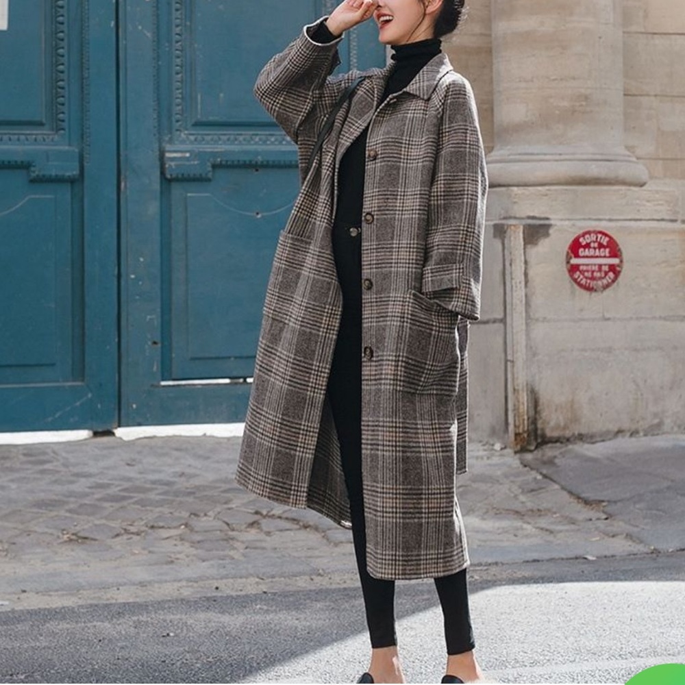 NWT Ariadne - Long Plaid Buttoned Coat